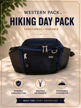 Western Pack Hiking Day Pack | Waist Pack | Fanny Pack | Multi-Zip Utility Bag